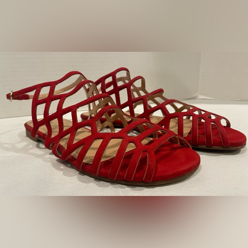 J/SLIDES Red Suede Strappy Gladiator Sandal Women’s Size 7 1/2